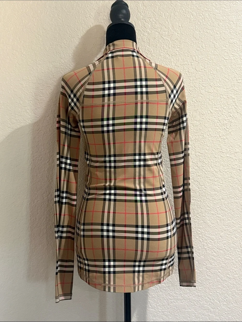 Burberry Beige Vintage Check Zip Neck Top